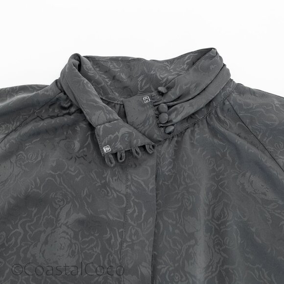 Vintage Christie & Jill Black Floral Jacquard Blouse 14 Baroque Goth Romantic - Picture 7 of 13